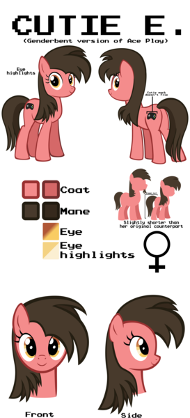 Size: 5000x11000 | Tagged: safe, artist:mrkat7214, derpibooru import, oc, oc:ace play, oc:cutie e, unofficial characters only, earth pony, pony, female, mare, pun, reference sheet, rule 63, semi-transparent, semi-transparent background, simple background, solo