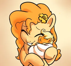 Size: 3533x3300 | Tagged: safe, artist:jimmyjamno1, derpibooru import, applejack, baby applejack, pear butter, earth pony, pony, baby, baby pony, babyjack, blanket burrito, blessed, cute, daaaaaaaaaaaw, duo, eyes closed, female, filly, flower, flower in hair, foal, grin, high res, hnnng, hug, jackabetes, kiss on the cheek, kissing, mare, mother and child, mother and daughter, pearabetes, smiling, weapons-grade cute, wholesome, younger