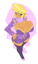 Size: 531x900 | Tagged: artist:bigdad, beauty mark, big breasts, breast overpour, breasts, busty ms. harshwhinny, cleavage, clothes, cougar, derpibooru import, digital art, female, hand on hip, huge breasts, human, humanized, ms. harshwhinny, pony coloring, solo, solo female, suggestive