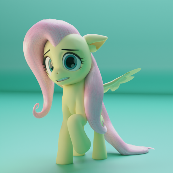 Size: 1440x1440 | Tagged: safe, alternate version, artist:acrylic, artist:neuronexyt, derpibooru import, fluttershy, pegasus, pony, 3d, model:djthed, solo