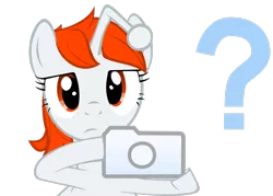 Size: 2898x2070 | Tagged: safe, artist:fabulouspony, derpibooru import, oc, oc:karma, ponified, unofficial characters only, pony, unicorn, camera, female, mare, question mark, reddit, simple background, solo, transparent background, vector