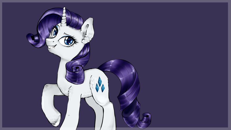 Size: 1920x1080 | Tagged: safe, artist:oksssid, derpibooru import, rarity, pony, unicorn, ear fluff, female, looking at you, mare, purple background, simple background, smiling, solo, unshorn fetlocks