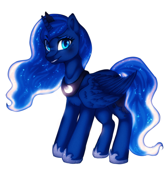 Size: 1916x2004 | Tagged: safe, artist:oksssid, derpibooru import, princess luna, alicorn, pony, chest fluff, eye clipping through hair, female, looking at you, mare, simple background, smiling, solo, transparent background