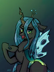 Size: 1620x2160 | Tagged: artist:oksssid, changeling, changeling queen, crown, derpibooru import, female, gradient background, jewelry, looking at you, open mouth, queen chrysalis, regalia, safe, solo