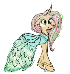 Size: 1280x1360 | Tagged: safe, artist:thechaoticboop, derpibooru import, fluttershy, pony, unicorn, leak, spoiler:g5, clothes, dress, female, fluttershy (g5), g5, mare, redesign, simple background, unicorn fluttershy, white background