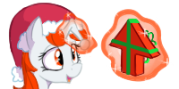 Size: 200x100 | Tagged: safe, artist:blastdown, derpibooru import, oc, oc:karma, ponified, unofficial characters only, pony, unicorn, christmas, female, gift wrapped, hat, holiday, magic, magic aura, mare, reddit, santa hat, simple background, solo, transparent background, upvote