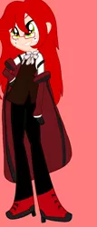 Size: 602x1402 | Tagged: safe, derpibooru import, equestria girls, base used, black butler, bowtie, clothes, coat, glasses, grell sutcliff, high heels, red, sharp teeth, shoes, teeth, yellow green eyes