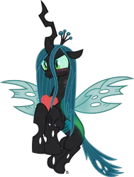 Size: 2185x2890 | Tagged: annoyed, artist:anime-equestria, blushing, changeling, changeling queen, cute, cutealis, derpibooru import, female, heart, horn, love, queen chrysalis, safe, simple background, solo, transparent background, tsundalis, vector, wings