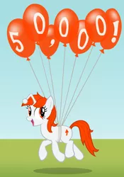Size: 2000x2850 | Tagged: safe, artist:ohitison, derpibooru import, oc, oc:karma, ponified, unofficial characters only, pony, unicorn, 50000, balloon, celebration, cutie mark, female, floating, mare, milestone, reddit, solo, upvote, vector