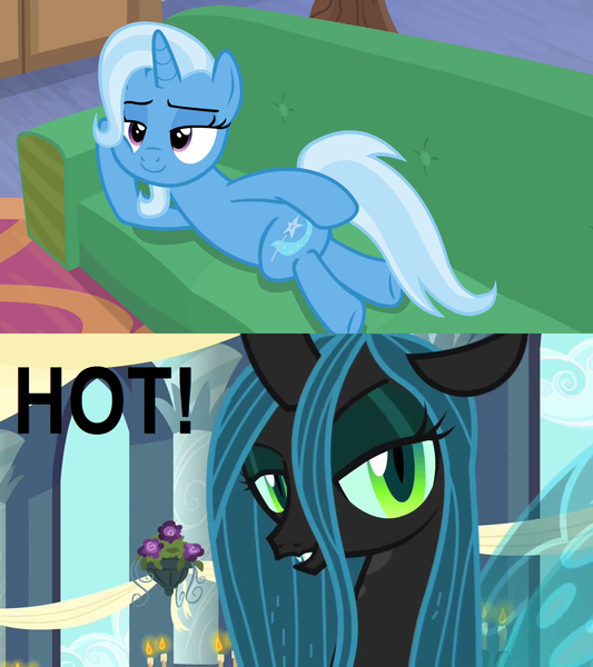 Size: 1280x1440 | Tagged: a canterlot wedding, derpibooru import, draw me like one of your french girls, edit, edited screencap, female, lesbian, out of character, queen chrysalis, road to friendship, safe, screencap, shipping, shipping domino, trixalis, trixie