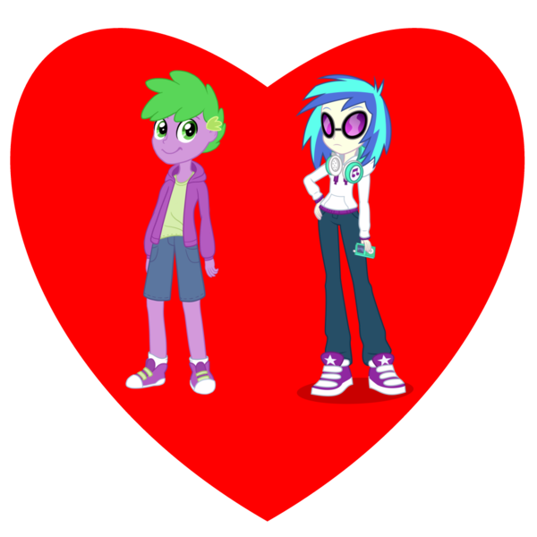 Size: 1000x1000 | Tagged: safe, derpibooru import, spike, vinyl scratch, human, equestria girls, female, heart, human spike, humanized, male, shipping, shipping heart, simple background, straight, transparent background, vinylspike