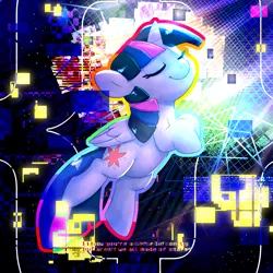 Size: 3000x3000 | Tagged: safe, artist:swerve-art, derpibooru import, twilight sparkle, twilight sparkle (alicorn), alicorn, pony, eyes closed, female, glitch art, high res, mare, smiling, solo, text