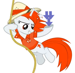 Size: 2476x2421 | Tagged: safe, artist:splintered-pencil, derpibooru import, oc, oc:karma, ponified, unofficial characters only, pony, unicorn, clothes, costume, cutie mark, downvote, female, hat, mare, reddit, rope, simple background, solo, swinging, transparent background, upvote, vector