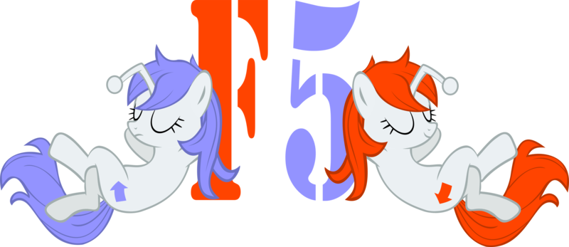 Size: 3719x1612 | Tagged: safe, artist:redtoxindash, derpibooru import, oc, oc:discentia, oc:karma, ponified, unofficial characters only, pony, unicorn, cutie mark, downvote, duo, eyes closed, f5, female, leaning, leaning back, mare, reddit, simple background, transparent background, upvote, vector
