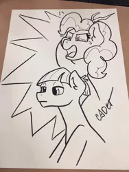 Size: 768x1024 | Tagged: safe, artist:cadetredshirt, derpibooru import, mudbriar, pinkie pie, earth pony, pony, action lines, angry, angry tears, anti-shipping, bored, crying, ear fluff, furious, imminent death, imminent violence, ink drawing, love poison, meme, oblivious, paper, rage, rage face, stick, traditional art, yelling