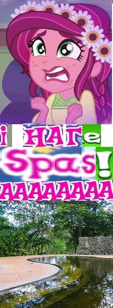 Size: 328x895 | Tagged: safe, derpibooru import, edit, edited screencap, screencap, gloriosa daisy, equestria girls, legend of everfree, aaaaaaaaaa, caption, expand dong, exploitable meme, glorio-sad daisy, glorio-spa daisy, gloriosa doesn't like spas, image macro, meme, screaming, spa, text, wow! glimmer