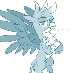 Size: 417x434 | Tagged: ..., artist:sintakhra, crossed arms, derpibooru import, gallus, gallus is not amused, looking at you, safe, solo, spread wings, tumblr:studentsix, unamused, wings