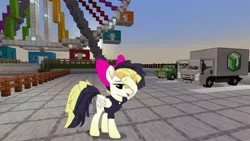 Size: 1334x750 | Tagged: safe, artist:mlp-scribbles, derpibooru import, edit, editor:topsangtheman, songbird serenade, pegasus, pony, my little pony: the movie, bow, eye, eyes, female, ferris wheel, mare, minecraft, truck