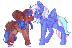 Size: 1274x854 | Tagged: safe, artist:bubble-trouble-owo, derpibooru import, oc, oc:heart sketch, oc:starlight starbright, unofficial characters only, pegasus, pony, unicorn, female, lesbian, mare, simple background, transparent background