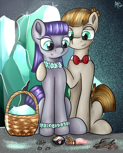 Size: 1462x1814 | Tagged: safe, artist:appleneedle, derpibooru import, boulder (pet), maud pie, mudbriar, twiggy (pet), earth pony, pony, the maud couple, art, brony, cargo ship, couple, digital art, drawing, female, hearts and hooves day, holiday, love, male, marriage, maudbriar, romantic, ship, shipping, stick and stone, straight, valentine, valentine's day, wedding