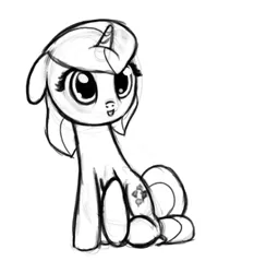 Size: 619x665 | Tagged: safe, artist:nimaru, derpibooru import, oc, oc:rose petal, pony, unicorn, cute, female, mare, monochrome, sketch, solo