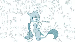 Size: 775x437 | Tagged: safe, artist:sintakhra, derpibooru import, gallus, gryphon, tumblr:studentsix, addition, difficult, division, hand on mouth, math, math lady meme, meme, multiply, ponified meme, solo, subtract, thinking