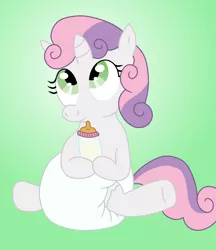 Size: 2550x2950 | Tagged: suggestive, artist:sweetielover, derpibooru import, sweetie belle, unicorn, baby bottle, big eyes, cute, diaper, diaper fetish, diasweetes, fetish, poofy diaper, solo