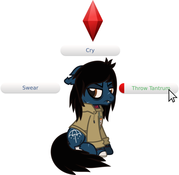 Size: 1948x1908 | Tagged: safe, artist:lightningbolt, derpibooru import, ponified, ponified:oliver sykes, earth pony, pony, undead, zombie, zombie pony, .svg available, angry, bags under eyes, bloodshot eyes, bone, clothes, colored pupils, colored sclera, fangs, floppy ears, hoodie, lip piercing, male, mouse cursor, piercing, plumbob, scar, simple background, sitting, solo, stallion, stitches, svg, tattoo, the sims, the sims 4, torn ear, transparent background, vector