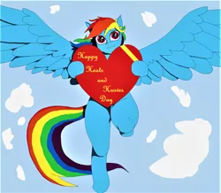 Size: 1556x1356 | Tagged: safe, artist:stevethebrony, derpibooru import, rainbow dash, pegasus, cloud, cute, dashabetes, female, flying, heart, hearts and hooves day, mare, sky, solo, spread wings, wings