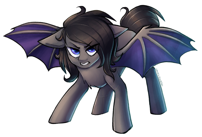 Size: 3016x2054 | Tagged: source needed, safe, artist:earthpone, derpibooru import, oc, unofficial characters only, bat pony, pony, angry, bat pony oc, bat wings, commission, female, filly, mare, pounce, simple background, solo, spread wings, transparent background, wings