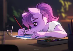 Size: 2362x1654 | Tagged: safe, artist:katputze, derpibooru import, oc, oc:share dast, unofficial characters only, anthro, earth pony, anthro oc, art, artwork, concentrating, looking at something, paintbrush, painting, solo, watercolour, working