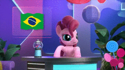Size: 1280x720 | Tagged: safe, derpibooru import, screencap, pinkie pie, hello pinkie pie, animated, brazil, candy, flag, flamenco, food, gumball machine, hearts and hooves day, holiday, lantern, lollipop, paper lantern, plant, portuguese, solo, sound, valentine's day, webm