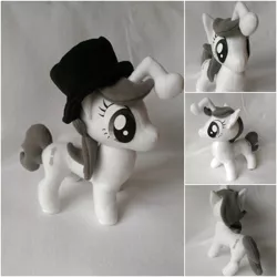 Size: 2449x2449 | Tagged: safe, artist:fleecefriendship, derpibooru import, oc, oc:apathia, unofficial characters only, pony, unicorn, black and white, cutie mark, downvote, female, grayscale, hat, irl, mare, monochrome, photo, plushie, reddit, top hat, upvote