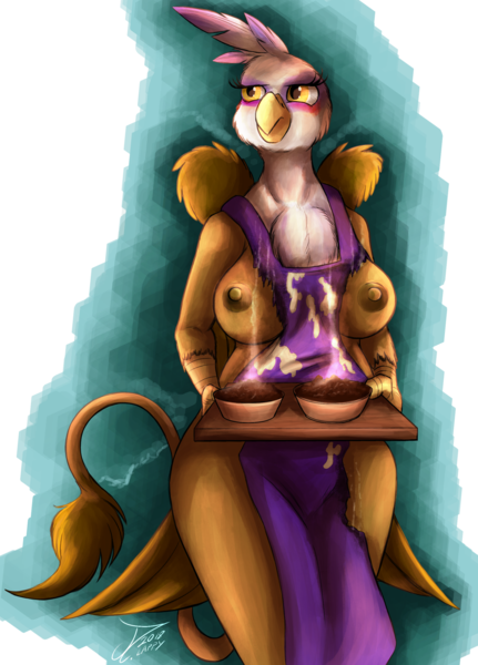 Size: 1858x2586 | Tagged: questionable, artist:jamescorck, derpibooru import, gilda, anthro, gryphon, apron, baked bads, baking tray, beak, bedroom eyes, blushing, breasts, burned, busty gilda, cake, clothes, clothing damage, commission, digital art, embarrassed, female, food, image, naked apron, nipples, nudity, partial nudity, png, simple background, solo, solo female, tail, thighs, transparent background, unamused, wardrobe malfunction, wings