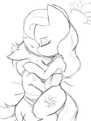 Size: 1536x2048 | Tagged: safe, artist:steelsoul, derpibooru import, diamond tiara, oc, oc:himmel, earth pony, bandage, battle damage, canon x oc, colt, comforting, earth pony oc, female, filly, hugging a pony, male, shipping, sketch, sleeping