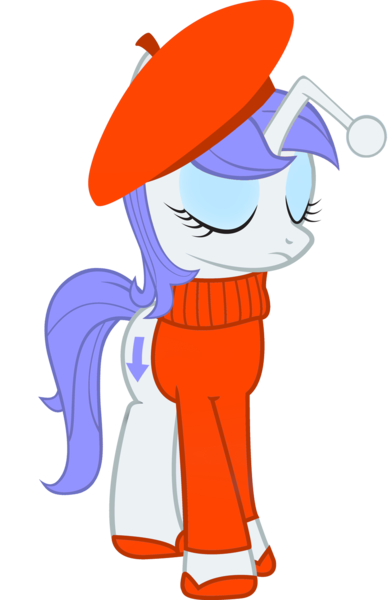 Size: 1000x1529 | Tagged: safe, artist:cool77778, derpibooru import, oc, oc:discentia, unofficial characters only, pony, unicorn, beret, clothes, cutie mark, downvote, eyes closed, eyeshadow, female, french, hat, makeup, mare, reddit, shoes, simple background, solo, sweater, transparent background, vector