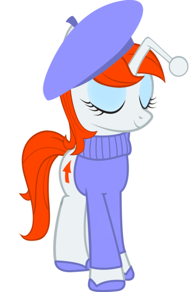 Size: 1000x1529 | Tagged: safe, artist:cool77778, derpibooru import, oc, oc:karma, unofficial characters only, pony, unicorn, beret, clothes, cutie mark, eyes closed, eyeshadow, female, french, hat, makeup, mare, reddit, shoes, simple background, solo, sweater, transparent background, upvote, vector