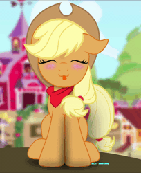 Size: 600x736 | Tagged: safe, artist:bastbrushie, derpibooru import, part of a set, applejack, earth pony, pony, :3, animated, bandana, bastbrushie is trying to kill us, blushing, clothes, cute, daaaaaaaaaaaw, eyes closed, female, floppy ears, full face view, gif, ground, happy, hat, hnnng, hoof tapping, jackabetes, scarf, silly, silly pony, solo, tongue out, who's a silly pony