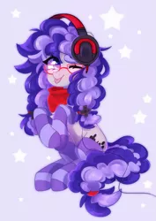 Size: 1087x1536 | Tagged: safe, artist:whiteliar, derpibooru import, oc, oc:cinnabyte, unofficial characters only, adorkable, bandana, clothes, cute, dork, gaming headset, glasses, headset, pfft, socks, solo, striped socks, tongue out