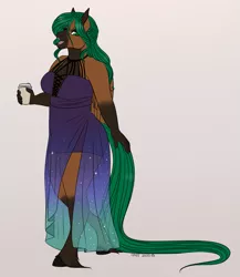 Size: 893x1028 | Tagged: anthro, artist:caff, clothes, coffee, derpibooru import, dress, long tail, oc, oc:caff, oc:caffeine hazard, pegasus, safe, solo, unguligrade anthro, unofficial characters only, valentine's ball
