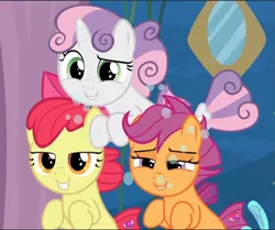 Size: 1127x942 | Tagged: amused, apple bloom, best friends, bow, bubble, cropped, cutie mark crusaders, derpibooru import, female, filly, fin wings, foal, grin, hair bow, lidded eyes, raised eyebrow, safe, scootaloo, screencap, sea-mcs, seaponified, seapony apple bloom, seapony (g4), seapony scootaloo, seapony sweetie belle, smiling, smug, species swap, surf and/or turf, sweetie belle, teasing, trio, underwater, wings
