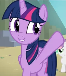 Size: 817x939 | Tagged: alicorn, cropped, cute, derpibooru import, safe, screencap, solo focus, surf and/or turf, sweetie belle, twiabetes, twilight sparkle, twilight sparkle (alicorn), waving