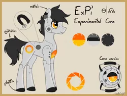 Size: 2000x1521 | Tagged: safe, artist:lambydwight, derpibooru import, oc, oc:expi, earth pony, pony, robot, robot pony, personality core, portal, portal (valve), reference sheet