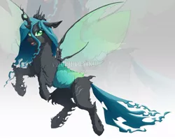 Size: 1024x817 | Tagged: artist:ochideyiku, changeling, changeling queen, derpibooru import, female, obtrusive watermark, open mouth, queen chrysalis, safe, scar, solo, watermark