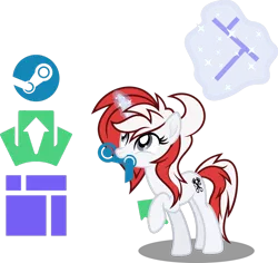 Size: 1280x1207 | Tagged: safe, artist:fuzzybrushy, derpibooru import, oc, oc:stock piston, unofficial characters only, unicorn, logo, magic, magic aura, movie accurate, red hair, simple background, solo, transparent background, vector