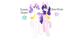 Size: 1255x637 | Tagged: safe, artist:magicuniclaws, derpibooru import, princess flurry heart, oc, oc:rose petal, alicorn, pony, alicorn oc, cutie mark, duo, female, horn, mare, offspring, older, older flurry heart, parent:princess cadance, parent:shining armor, parents:shiningcadance, peytral, princess, raised hoof, siblings, simple background, sisters, transparent background, wings