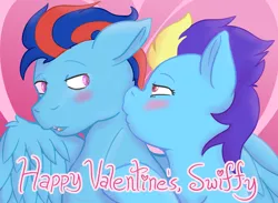 Size: 3000x2200 | Tagged: artist:red note, blushing, derpibooru import, female, holiday, kissing, male, oc, oc:andrew swiftwing, oc:blue angel, pegasus, safe, straight, unofficial characters only, valentine's day