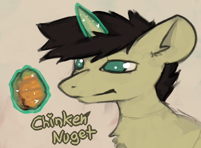 Size: 1306x961 | Tagged: safe, artist:marsminer, derpibooru import, oc, oc:keith, unofficial characters only, pony, unicorn, cheemsburbger, chicken meat, chicken nugget, doge, food, glowing horn, horn, magic, male, meat, solo, stallion, telekinesis