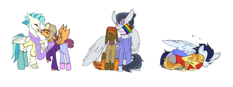 Size: 8774x3300 | Tagged: safe, artist:bublebee123, artist:icey-wicey-1517, color edit, derpibooru import, edit, braeburn, button mash, rumble, scootaloo, soarin', terramar, earth pony, hippogriff, pegasus, pony, :3, boop, braebetes, buttonbetes, choker, clothes, collaboration, colored, cuddling, cute, cutealoo, ear piercing, earring, eyes closed, female, gay, gay pride, gay pride flag, half r63 shipping, hat, headband, hoodie, hug, jeans, jewelry, lip piercing, male, mouth hold, nose piercing, nose ring, noseboop, older, older button mash, older rumble, older scootaloo, older terramar, onomatopoeia, pants, piercing, pride, pride flag, rule 63, rule63betes, rumblebetes, rumblemash, scarf, scooteroll, sharing scarf, shipping, simple background, sitting, sleeping, soarburn, soarinbetes, socks, sound effects, stallion, straight, terrabetes, terraloo, terraroll, tongue out, trans boy, transgender, transparent background, wall of tags, winghug, z, zzz