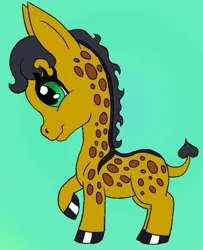 Size: 528x650 | Tagged: artist:chili19, derpibooru import, female, giraffe, oc, oc:chili, raised hoof, safe, simple background, smiling, unofficial characters only